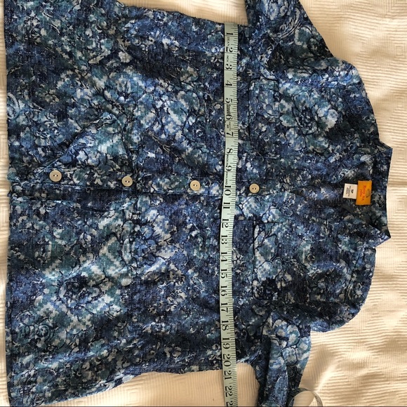 Ruby Rd Sheer Chiffon Button Up Top with Tab Sleeves - Picture 3 of 8